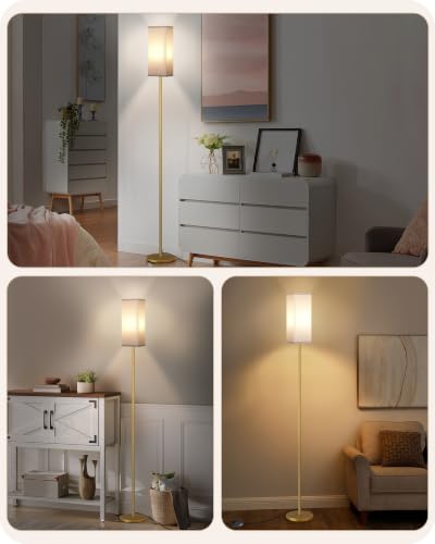 Image of Floor Lamp, Pole with Foot Switch, Modern Standing Lamp Lampshade, Minimalist Freestanding Lamp (Bulb Not Included), for Living Room, Bedroom Office ETL Listed Gold and White DCW07LD05