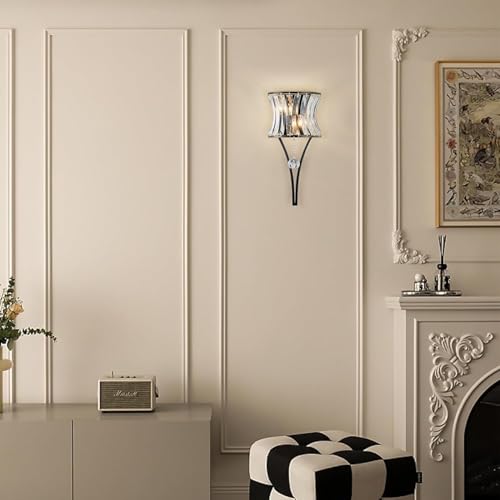 Image of Crystal Wall Sconces Set of Two, 2-Light Black Sconces Wall Decor Set of 2, Modern Bathroom Wall Light Bedside Wall Lamps Luxury Glass Sconces Wall Lighting for Living Room Bedroom Hallway