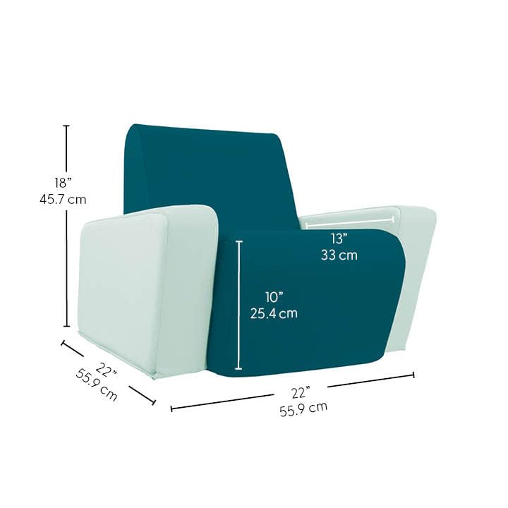 FDP SoftScape Angled Preschool Chair - Kids Foam Armchair with Soft, Colorful Vegan Vinyl - Comfortable Toddler Lounge Seat for Reading and Relaxing - Peacock/Aloe, 15340-384