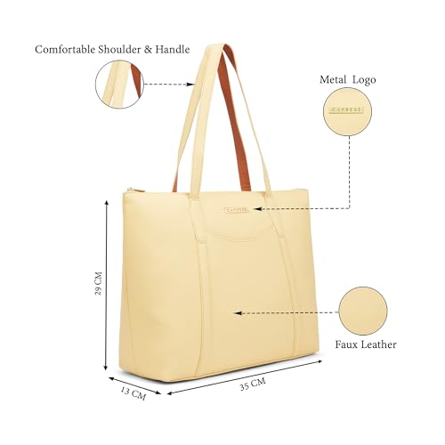 Image of Caprese Jimny 14 Inch Laptop Compatible Large Tote Bag for Women | Stylish, Durable, and Spacious with Multiple Compartments, Back Zipper Pocket for Work, Travel, and Everyday Use