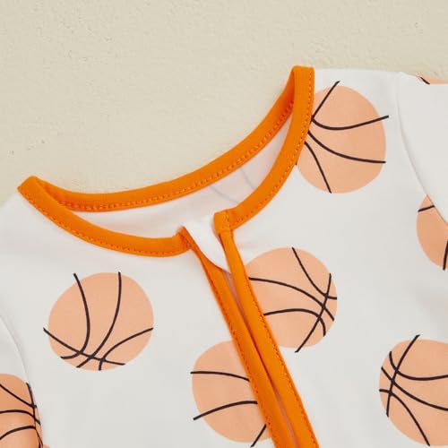 Newborn Infant Baby Boy Game Day Outfit Short Sleeve Basketball Jumpsuit One Piece Summer Zipper Romper Clothes4