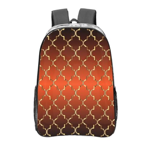 YXDVPALNE Cuadrifolio dorado sobre naranja quemado,Mochila informal de 16 pulgadas, transparente, resistente al agua, para la escuela