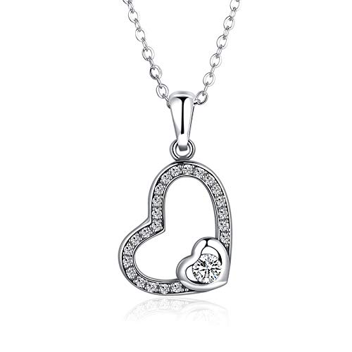 Collier en argent sterling S925 avec pendentif cœur incrusté d'une élégance rare