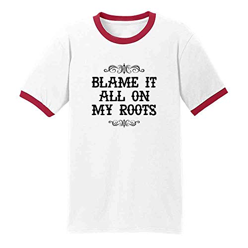 Blame It All On My Roots Country Music Funny Western Ringer T-Shirt White/Red M
