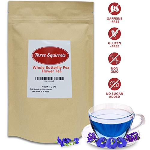 Three Squirrels 100% Natural Dried Pure Whole Butterfly Pea Flower Tea, Perfect Blue Purple Coloring for Food and Beverage , 2Oz(56g)