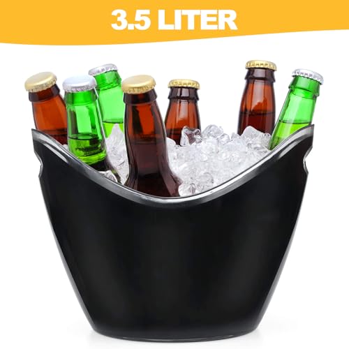 Yesland Ice Bucket, 3.5 L Black Plastic Party Bottle Chiller - 10.5 x 8 x 7-3/4 Inch Ice Beverage/Storage Tub - Perfect for Wine, Champagne or Beer Bottles