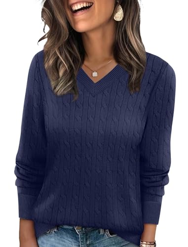 Sampeel Womens Sweaters Cable Knit Casual V Neck...