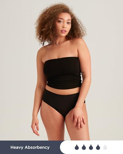 Image of saalt EveryWear Cotton Brief Period Underwear, Regular Absorbency | Comfortable, Thin, and Keeps You Dry from All Leaks, Reusable & Washable, Large, Volcanic Black