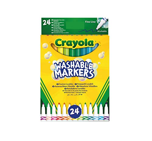 Crayola-24 Feutres lavables, pointe fine, couleurs assorties, pour l'école et les loisirs, 58-6571