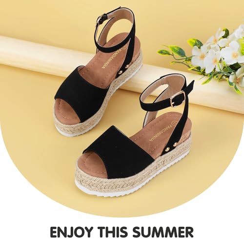 Image of PANDANINJIA Girls Sandals Wedge Platform Espadrille Open Toe Summer Little Big Kid Flower Girl Heels Dress Shoes