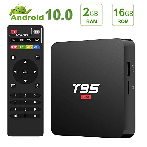 Android 10.0 TV Box,T95 Super Android TV Box Quad-Core CPU 2GB RAM 16GB ROM Media Player Support 3D/4K/H.265/USB 2.0/2.4G WiFi Smart TV Box
