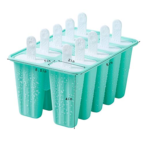 Popsicle Molds 10 Pieces Silicone Ice Pop Molds BPA Free Reusable Popsicle Mold Easy Release Ice Pop Maker with Popsicles Recipes,Cleaning Brush and Funnel