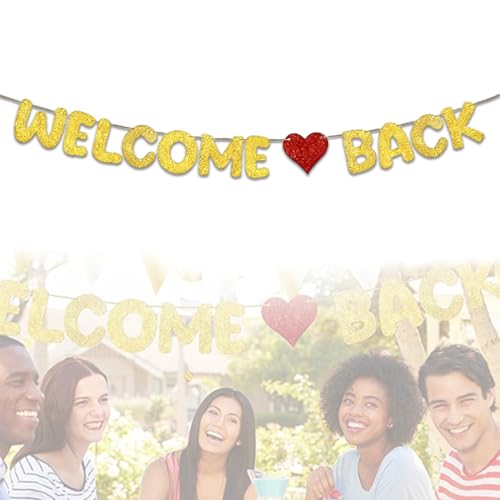 JUGUTA Striscione Glitterato Con Scritta Welcome Back, Da Appendere, Per Feste Di Ritorno A Casa, Pensionamento, Decorazione Per Il Primo Giorno Di Scuola, Feste, Aule(B)