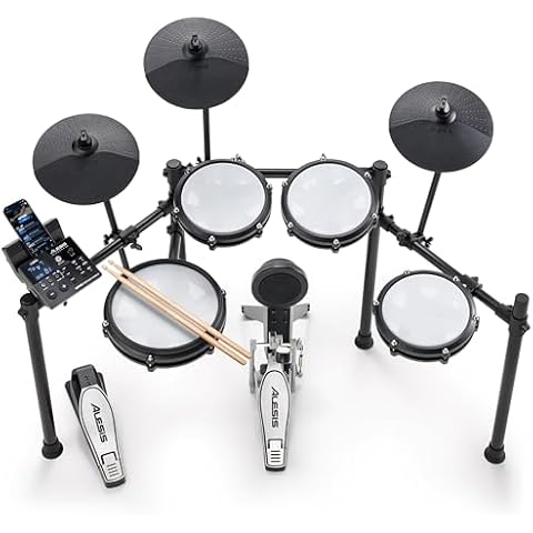 Alesis Nitro Max Kit Electric Drum Set with Quiet Mesh Pads, 10" Dual-Zone Snare, Bluetooth, 440+ Authentic Sounds, Drumeo, USB MIDI, Kick Pedal Cover