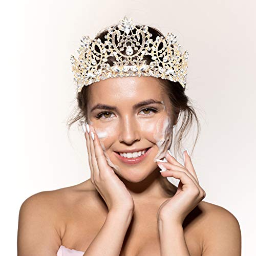 Lurrose Coroa Vintage de Cristal Real Rainha Coroa Nupcial Casamento Strass Dourado Tiaras Traje de