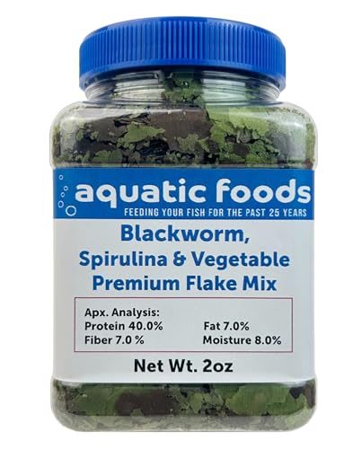 Aquatic Foods Inc. California Blackworm, Spirulina, Vegetable Premium Flakes for Discus, Cichlids All Community Tropical Fish Also Pellet Mix, Wafer Mix Included…2oz