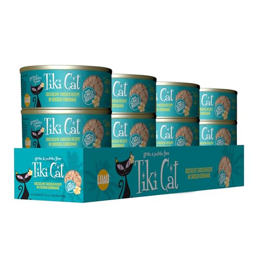 Image of Tiki Cat Luau Shredded Meat, Succulent Chicken Recipe in Chicken Consumme, Grain-Free Balanced Nutrition Wet Canned Cat Food, For All Life Stages, 2.8 oz. Can (12 Count)