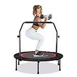 KENSONE 40" Mini Trampoline for Adults Kids Foldable Fitness Exercise Rebounder for Indoor Outdoor Use with Adjustable Foam Handle, Max Load 330 lbs