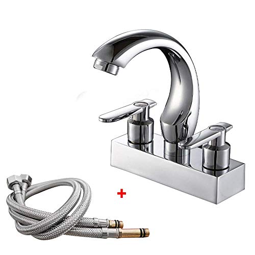 Moon Bend Doppelloch Doppelschalter Waschbecken Mischbatterie 360 ​​Grad drehbarer Auslauf, Küchenarmatur Badezimmer, Hebel Warm- und Kaltwasser