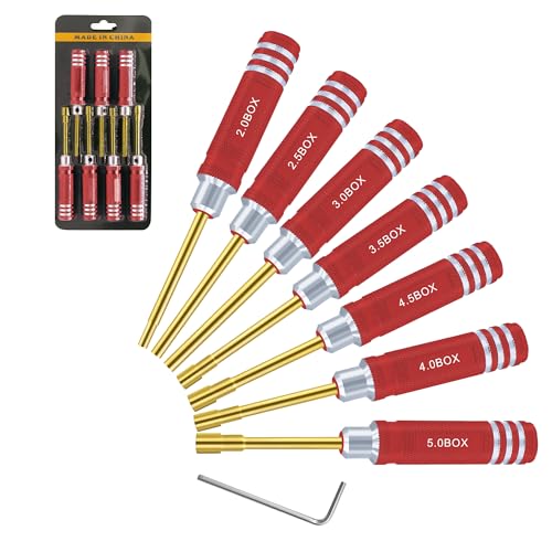 Craznick Juego de destornilladores tuerca hexagonal kit de herramientas RC 2,0mm 2,5mm 3,0mm 3,5mm 4,0mm 4,5mm 5,0mm llave vaso para Axial SCX24 fijación ruedas para RC modelos Car Boat Drone rojo