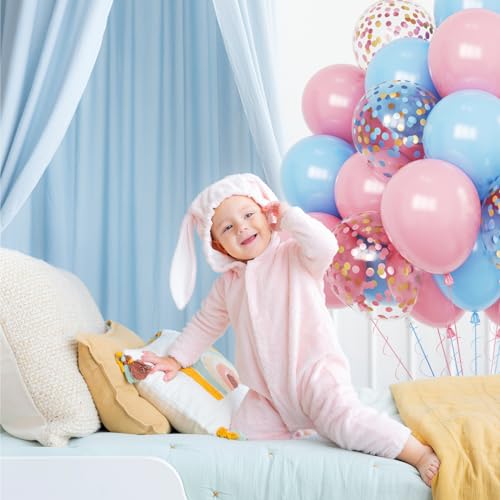 Image of Funhot Pink and Blue Balloon Set, 60PCS Gender Reveal Balloons, 12Inch Pastel Pink Blue Latex Balloons Confetti Balloons for Boys or Girls Birthday Baby Shower Wedding Gender Reveal Party Decorations