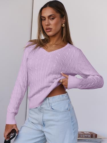 Image of ANRABESS Women's Cable Knit V Neck Fitted Sweaters