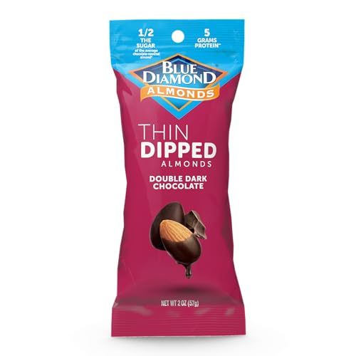 Blue Diamond Almonds, Dark Chocolate Covered Thin Dipped Snack Nuts Individual Packs for Guilt-Free Snacking with Half the Sugar, Perfect for Gathering, Pack of 10, 2oz Single Servings