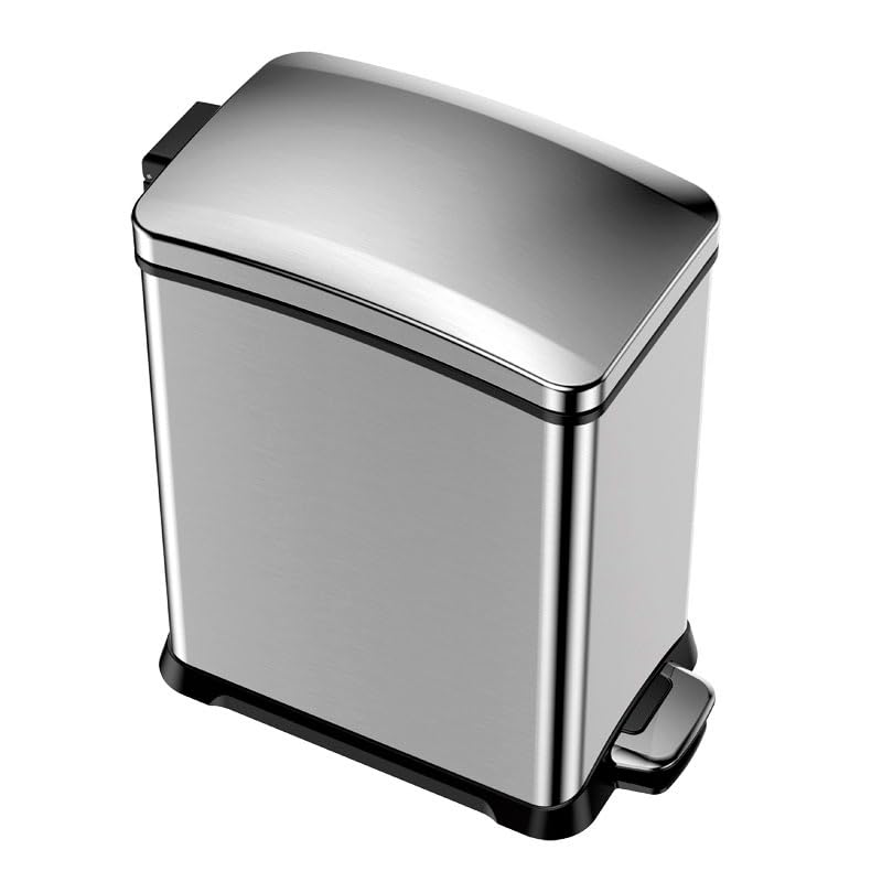 PROREGAL Rechteckiger Treteimer aus gebürstetem Edelstahl | 15 Liter, HxBxT 42x21,7x38,2cm | Silber