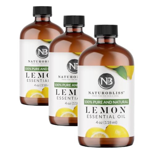 Image of NaturoBliss 100% Pure Lemon Essential Oil Therapeutic Grade Premium Quality (4 fl. oz) with Glass Dropper, Perfect for Aromatherapy (Pack of 3)