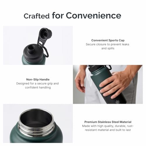 Image of CULT Insulated Water Bottle 1 Ltr - Stainless Steel Water Bottle for School Kids, Adults & Gym | Leakproof Double Wall Vacuum Flask for Hot & Cold | Durable Everyday Bottle (Green)