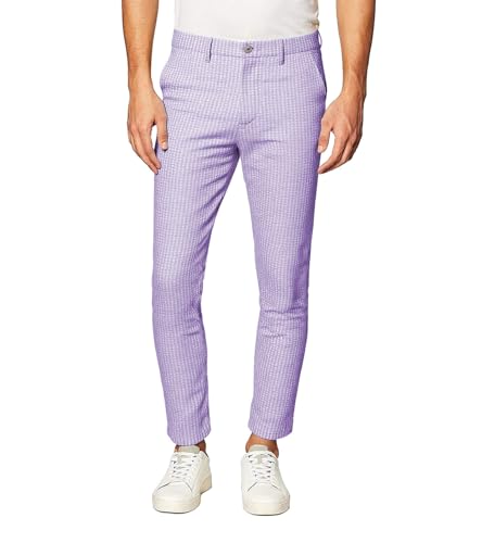 Wemaliyzd Mens Dress Pants Slim Fit Seersucker Plaid Patterned Trousers for Daily Prom Wedding