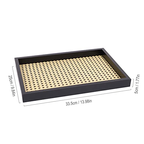 Rectangle Serving Tray With Imitated Rattan, Ottoman Tray, Black Decorative Tray, Basket Serving Tray With Black Wooden Frame For Coffee, Breakfast, Food, Drink, 14'' X 9.8'' X 1.8'' #TOP3