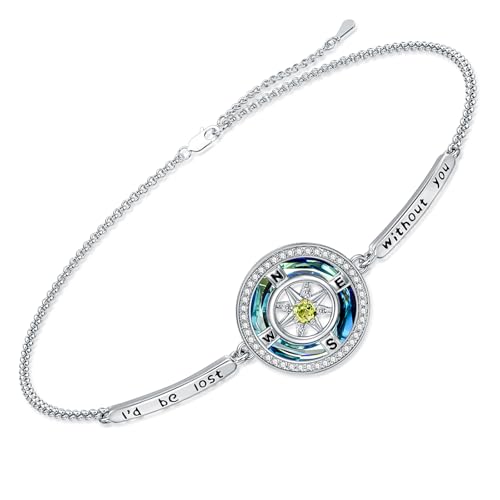 TOUPOP Graduation Gifts for Her Birthstone Bracelet for Women Sterling Silver I'd be Lost without You Compass Bracelets Crystal Jewelry Anniversary Birthday Gifts for Wife Girlfriend