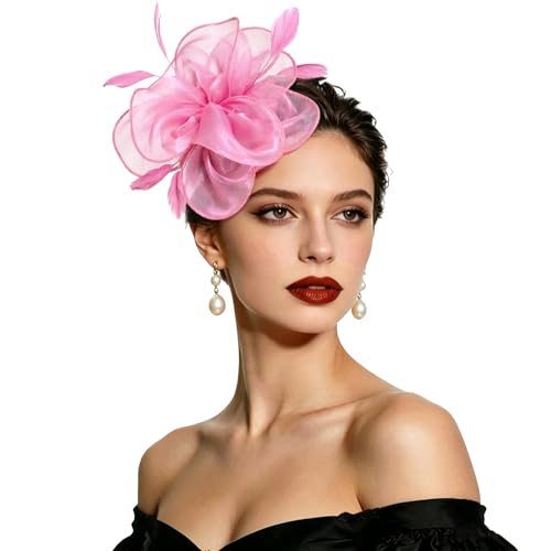 Image of DRESHOW Fascinators Hat Tea Party Headwear Ribbons Feathers on a Headband and a Clip for Women