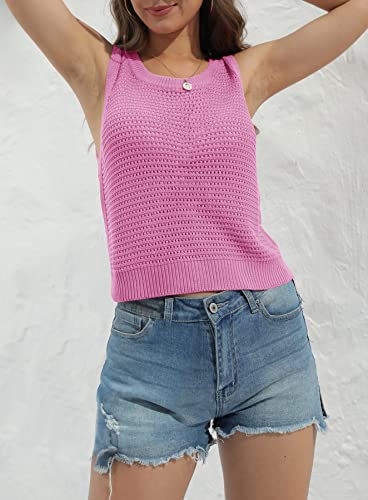 Image of FISACE Womens Crochet Tank Top Sleeveless Knit Summer Sweater | Round Neck, Hollow Out, Lightweight , Casual Crop,Cute Boho Vest