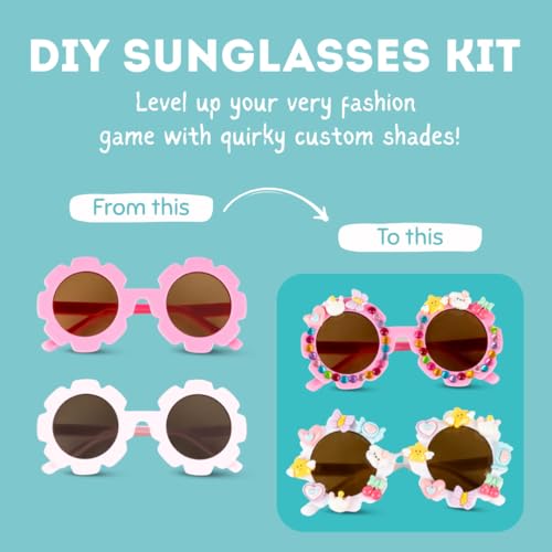 Image of Cots and Cuddles DIY Sunglass Making Kit for Girls Age 5-10 | Arts and Crafts Activity Set with Stickers, Gems & Beads | Creative Fashion Craft Toy | Birthday & Return Gift for Kids