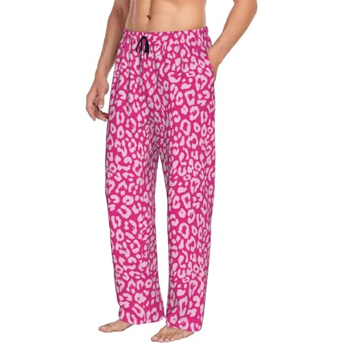 VOSERY Mens Pajama Pants with Pockets, Soft Leopard pink Sleepwear Mens Lounge Pajama Bottoms, Sleep Pants for Men