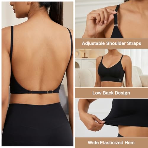 Image of SANNIDHI Low Back Bra for Women Wirefree Seamless Backless V Neck Bra with Padded Removeable