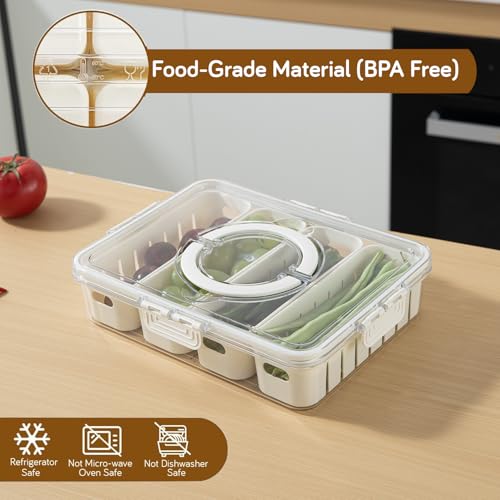 Image of HOKIPO Food Grade Plastic Fridge Storage Containers with 4 Partition & Lid - Crisper Containers for Fresh Vegetables, Fruits & Food | Freezer & Kitchen Organizer Set for Home Use (AR-6104)