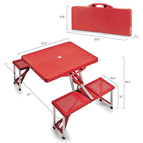 Image of Picnic TIME Portable Folding Picnic Table with Seats for 4, Collapsible Aluminum Table with Benches & Umbrella Hole, Lightweight Foldable Table for Camping, Travel, Backyard, Tailgating | with Umbrella Hole
