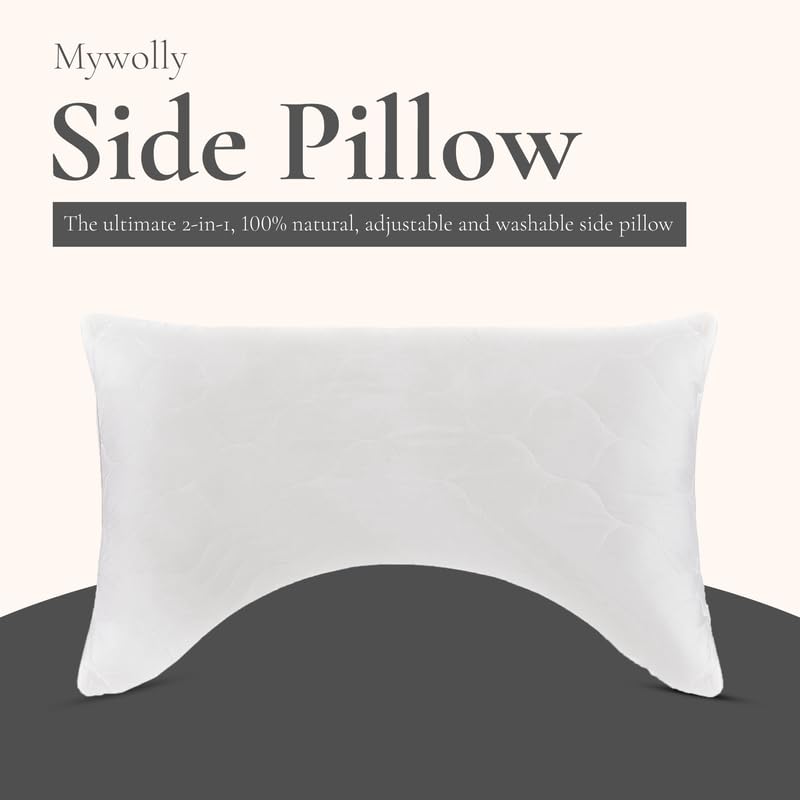 Sleep & Beyond myWoolly Side Pillow: 100% Natural Wool Pillow for Ultimate Sleep Comfort - Ideal for Side Stomach and Back Sleepers - Adjustable Washable & Hypoallergenic - Standard 20x26 inch