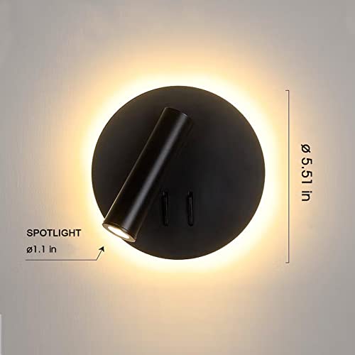 Image of Modern Wall Mount Light Focused Bed Bedside Reading Wall Lamp with Switch LED Wall Sconce Rotatable Headboard Lights Indoor Spotlight Adjustable for Living Room,Bedroom 3+7W 3000K Black