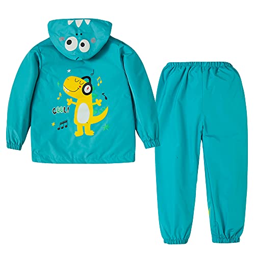 LZH Jungen Regenmantel Kinder Wasserdichte Mit Kapuze Mädchen, Jacke Hosen Anzug Lightweight 2 Stück Sets, Unisex Größe 110/3-4 Jahre, Blau