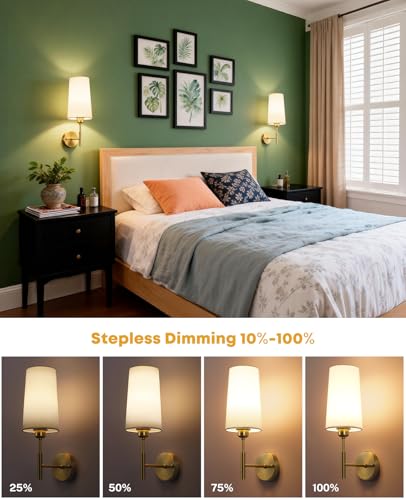 Image of Battery Operated Wall Sconce Set of Two, Gold Wall Sconce, Wall Lamp /Light for Bedroom,Living Room