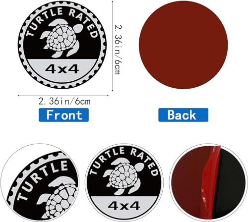 Image of Turtle Badge Rated Car Emblem, 4 x 4 Metal Automotive Badge 3D Metal Car Badges Emblems Round Emblem Decals Car Badge Decals Stickers Compatible with Jeep Wrangler Vehicles Trucks SUV Decals(ZS070)