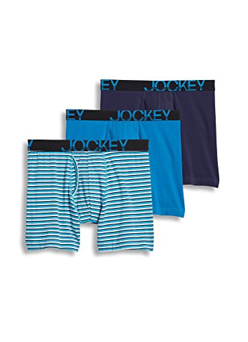 Jockey Men's Underwear ActiveStretch Midway Brief - 3 Pack, true navy/white and blue stripe/turquoise, XL