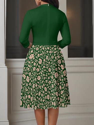 Image of PinkPatty Women's Casual A-line Midi Dresses 3 /4 Sleeve V Neck Fit and Flare Dress with Pockets