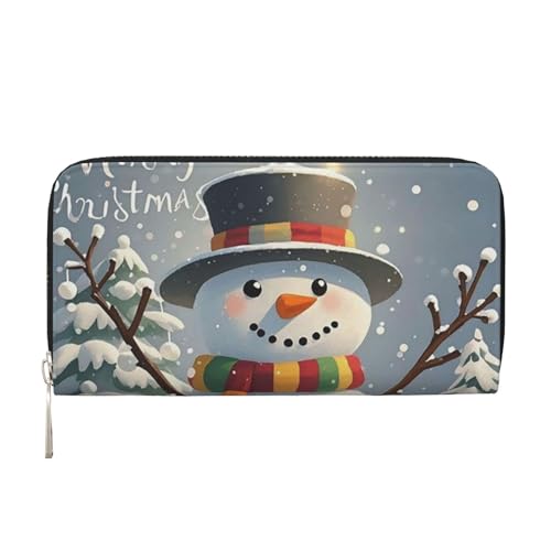 Pu Leather Wallet For Women Girl, Zip Around Credit Card Holder Merry Christmas Snowman Long Wallet Clutch Purse Waterproof Travel Handbag