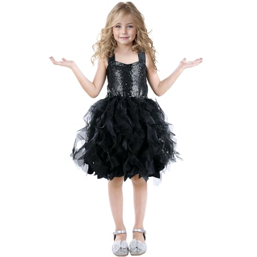 Tutu Dress for Girls Sequin Tulle Black White Pink Birthday Party Dresses for Toddler Kids Princess Fancy Sparkly Prom Outfit