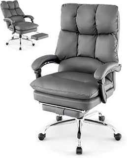 Office Chair Pu Office Chair, Height Adjustable Reclining Computer Desk Chair with Retractable Footrest, High Back and Armrests, Rolling Swivel Executive Chair for Home Off Progress